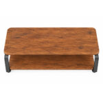 Solid teak coffee table with rounded rectangular top and lower shelf
