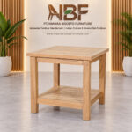 Handcrafted teak patio accent table with lower shelf from Jepara Indonesia