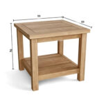 Teak patio accent table with lower shelf 55 x 55 x 50 cm dimensions