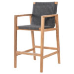 Solid teak rope woven outdoor bar chairs in garden setting
