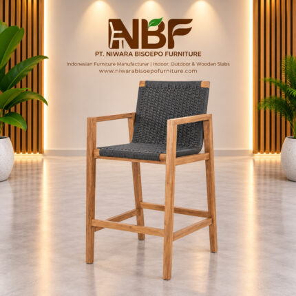 Premium solid teak rope woven outdoor bar chair