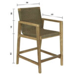 Teak rope woven outdoor bar chair dimensions with armrests