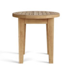 Teak round slatted outdoor side table front view