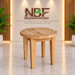 Solid teak round outdoor side table with slatted tabletop