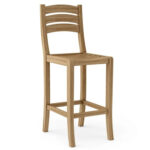 Solid teak outdoor chair with curved slatted back and footrest