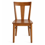 Solid teak wood dining chair with T-shaped backrest and solid wooden seat