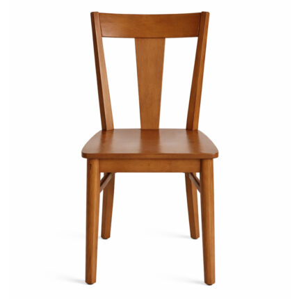 Solid teak wood dining chair with T-shaped backrest and solid wooden seat