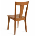 Back view of solid teak dining chair with central vertical T-backrest support