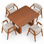 Top view of the Teakora dining table and four matching upholstered wooden chairs Image Title