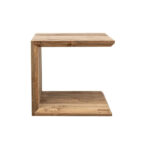 Teakora solid teak U-frame side table front view with lower shelf