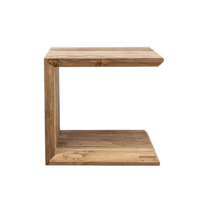 Teakora solid teak U-frame side table front view with lower shelf
