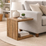 Teakora U-Frame Side Table with lower shelf beside sofa in modern living room