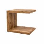 Solid teak Teakora U-Frame Side Table with integrated lower shelf