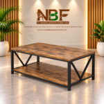 Teakora X-Frame Coffee Table displayed in the NBF furniture studio in Jepara, Indonesia