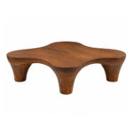 Terra Form teak wood coffee table with organic sculptural top and four legs