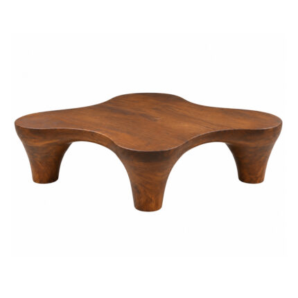 Terra Form teak wood coffee table with organic sculptural top and four legs