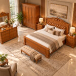Valdoria Imperial wooden bed in a classic bedroom with coordinated wooden furniture