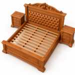 Top view of Valdoria Imperial bed frame showing wooden slats and carved upholstered headboard