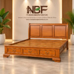 Windsor classic teak bed with paneled headboard and three storage drawers in the NBF studio