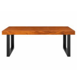 Woodcrest rectangular Suar wood coffee table with black metal legs front view