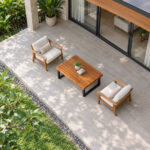 Woodcrest rectangular Suar wood coffee table top showing natural wood grain
